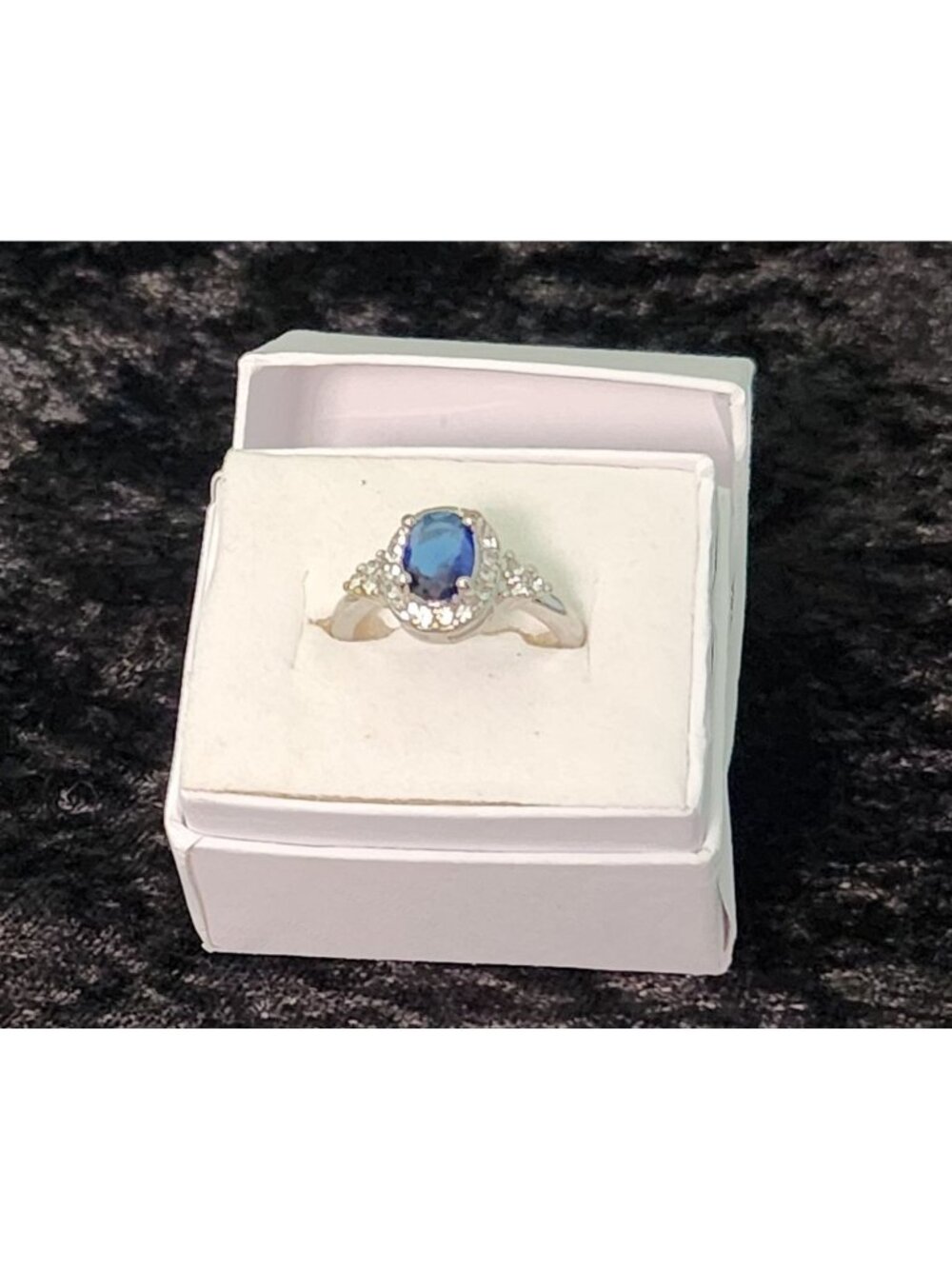 Sterling Silver Oval Cut Cocktail Ring Simulated Sapphire Diamond Halo 7-New